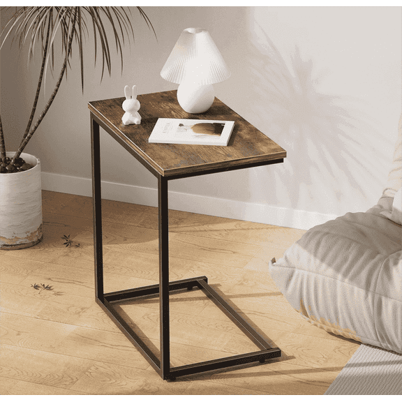 C Shaped End Sofa Table, Vintage Side Couch Table for Living Room, Bedroom, 27"(H) x 19.7"(W) x 12.6"(D), Brown