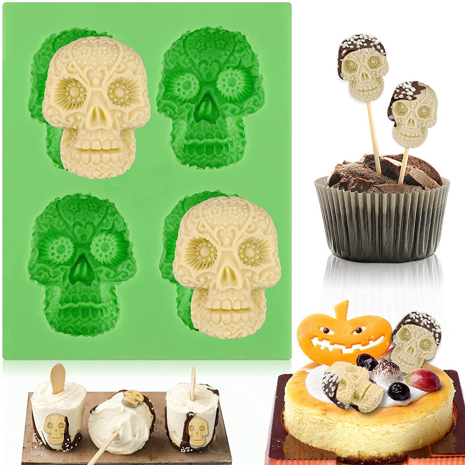 Silicone Cake Mould Skull Pattern Mold Baking Clay Resin Decorating 3d Tool Diy 