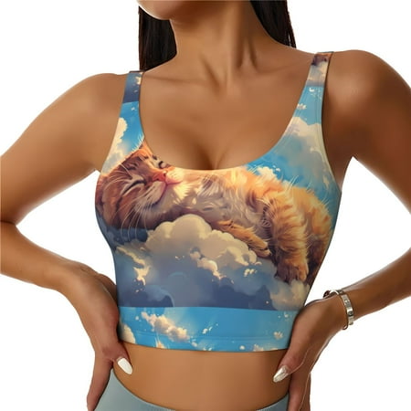 Balery Cloud Sleeping Cat Pattern Racerback Sports Bras for Women - Padded Seamless High Impact Support for Yoga Gym Workout Fitness-XX-Large