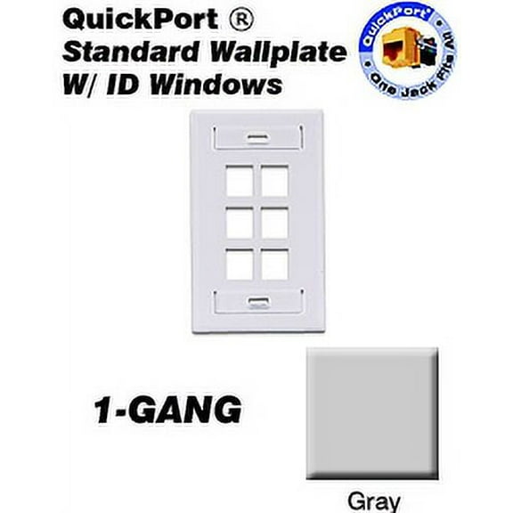 Leviton 42080-6GS QuickPort Wallplate 1 Gang 6 Port Standard Size Plastic - Gray