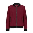 thumbnail image 3 of Bomber Jackets for Women Trendy Stand Collar Zip Up Jacket Loose Casual Jackets Lightweight Outerwear, 3 of 6