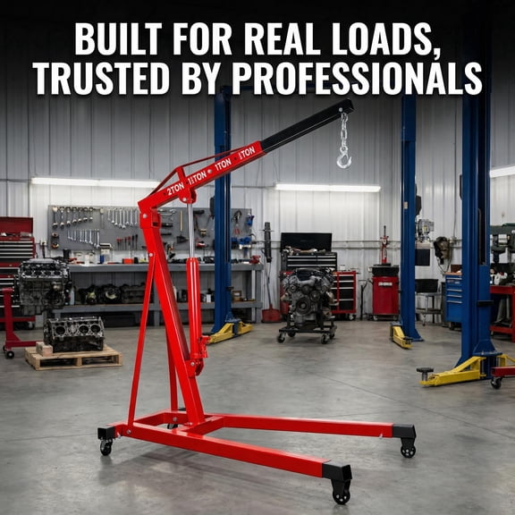 Heavy Duty 2 Ton 4400 lbs Engine Hoist with 50.3 inch Extendable Boom, Non-Folding Red Steel Shop Crane for Garage, Workshop Maintenance and Motor Hoisting