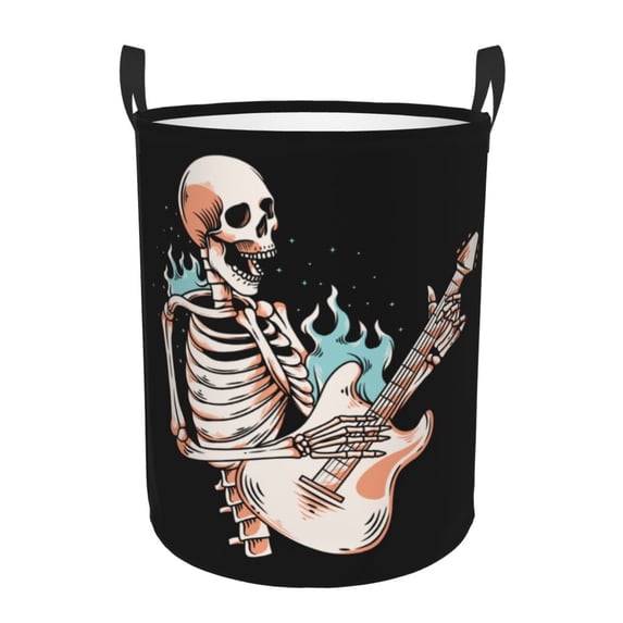 DouZhe Waterproof Collapsible Large Laundry Baskets, Rock Skeleton Guitar Prints Circular Hamper with Handles