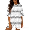 thumbnail image 2 of BRGZLK Summer Sets for Women Trendy Striped Round Neck Short Sleeve Oversized T Shirts and Slim Shorts Soft Comfy Sets Tracksuit Outfits White L, 2 of 6
