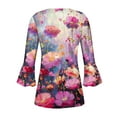 thumbnail image 5 of Women's Vintage Hide Belly Swing Blouse 3/4 Flare Sleeve Pleated Flowy Shirts Fashion Henley Neck Tunic Ombre Floral Print 1/4 Button up Blouse Dressy Tops Summer Clothes Multicolor T Shirts XXL, 5 of 5