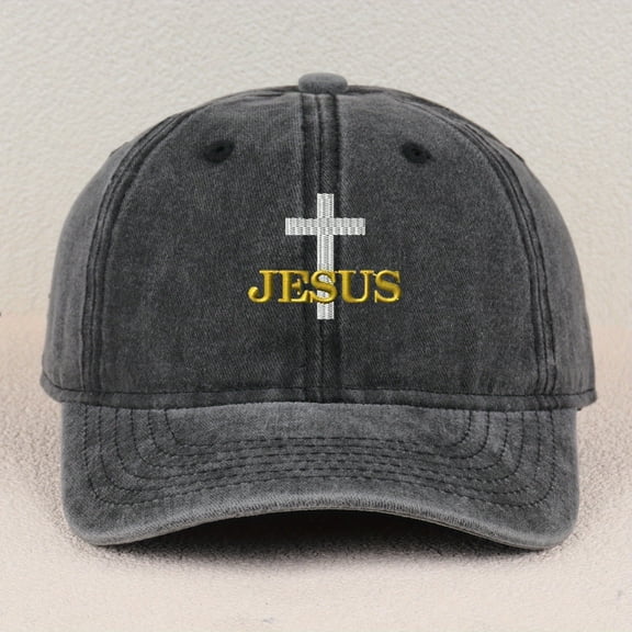 Cross JESUS Embroidered Cotton Baseball Cap Unisex Vintage Washed Soft Stretchy Breathable Dad Hat Faith Over Fear Religious Streetwear Casual Gift