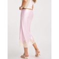 thumbnail image 3 of Pink Silk Satin Midi Skirt With Lace Trim Elastic Waist A-Line Flowy, 3 of 6