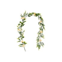 Gaiwos Artificial Eucalyptus Garland with White Daisies and Yellow Asters 5.9 FT, Spring Floral Vine Faux Greenery Leaves Garland for Mantle, Fence, Stairway, Wedding Arch, Hanging Basket