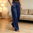 thumbnail image 5 of CHGBMOK Plus Size Women's Satin Pants Ruffled Waistband Wide Leg Pants High and Elastic Waist Trousers with Pockets, 5 of 8