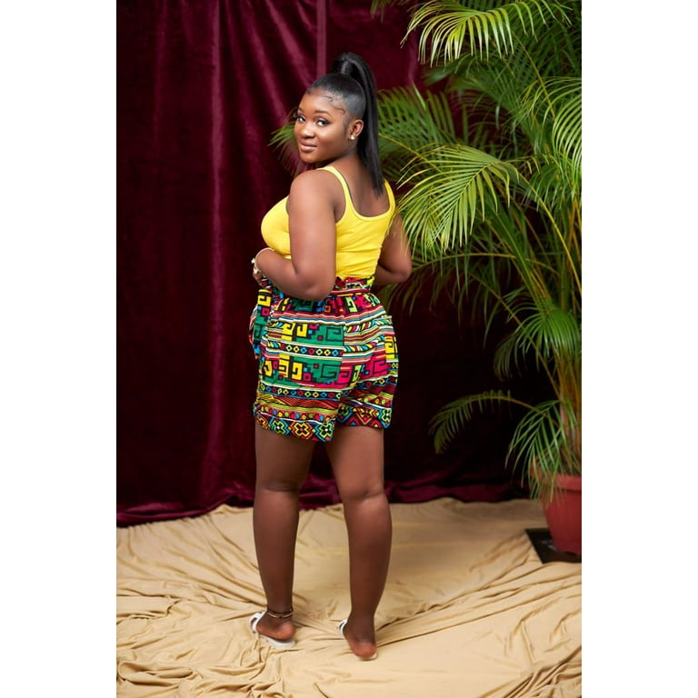 Tantie African print Rainbow High Waist Shorts With Belt