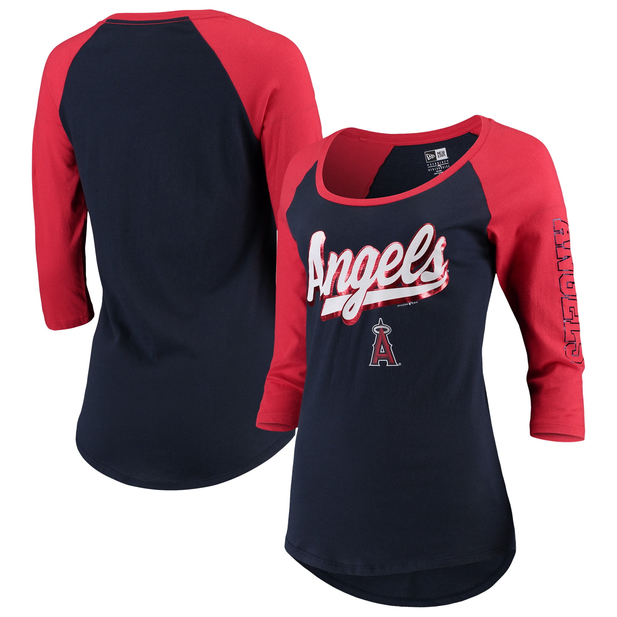 Los Angeles Angels New Era Women's Foil ThreeQuarter Sleeve Raglan T