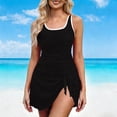 thumbnail image 4 of Blmnix Tummy Control Swimsuits for Women Swim Dress One Piece Swimsuit Bathing Suit Black Crew Neck One Piece Bathing Suit,XL, 4 of 5