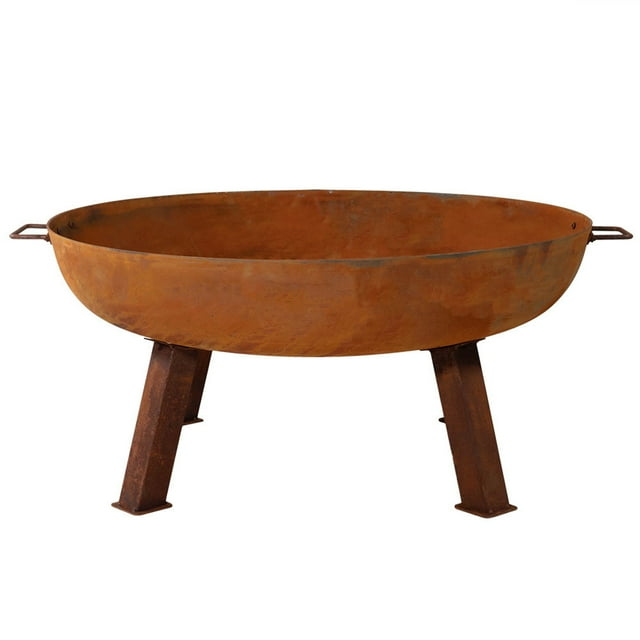 Sunnydaze Outdoor Camping or Backyard Cast Iron Round Rustic Fire Pit Bowl with Metal Handles - 34"- Oxidized Rust