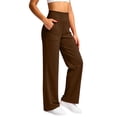 thumbnail image 2 of Seffadzy Women's Yoga Pants High Waisted Straight Leg Stretchy Pocket Solid Color Workout Fitness Gym Trousers Brown L, 2 of 7