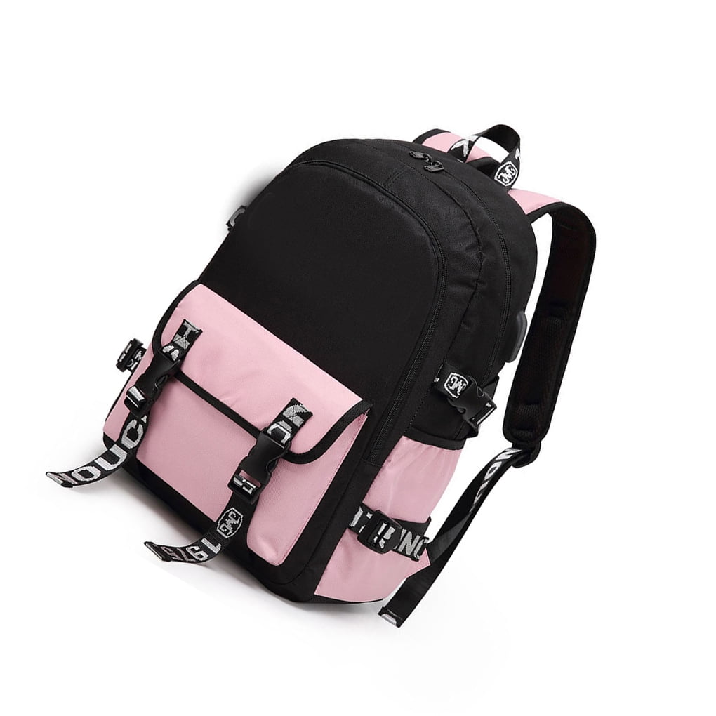 ZheElen School Backpack with USB Charger College Work Tablet Storage Bag Travel Camping Casual Water Bottle Daypack for Girls Boys Yellow Pink