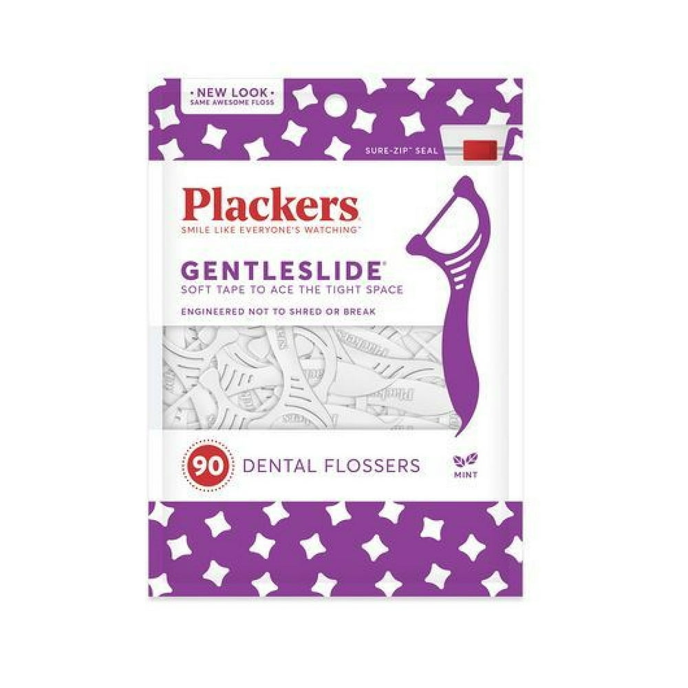 Plackers Gentle Slide Soft Tape To Shred The Tight Space Dental Flossers, Mint Flavored, 90