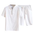 thumbnail image 2 of Mens Cotton Linen Set Solid Color Short-Sleeved T-Shirt Large Size Casual Set, 2 of 3