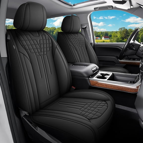 HQBQBUG 5-Seats Full Set Faux Leather Seat Covers, Custom Fit 2007-2026 Chevy Silverado GMC Sierra 1500 2500HD 3500HD Trail Boss Z71 Crew Double Extended Cab, Waterproof Automotive Seat Protector