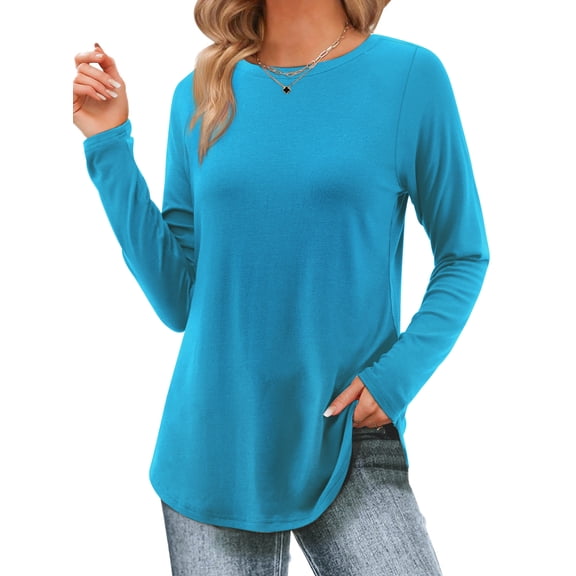 Fantaslook Long Sleeve T Shirts for Women Crew Neck Curve Hem Tunic Tops Casual Fall Shirts
