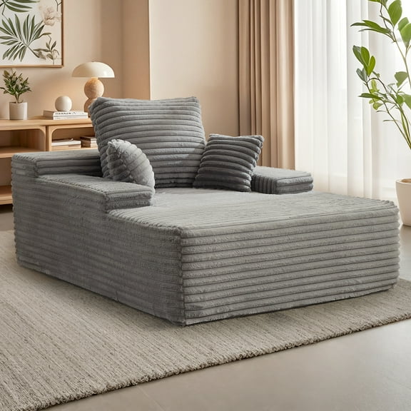 YSICK 68.5" Boneless Chaise Lounge Chair Indoor, Upholstered Sofa Bed Corduroy Couches for Living Room, No Assembly Required, Grey