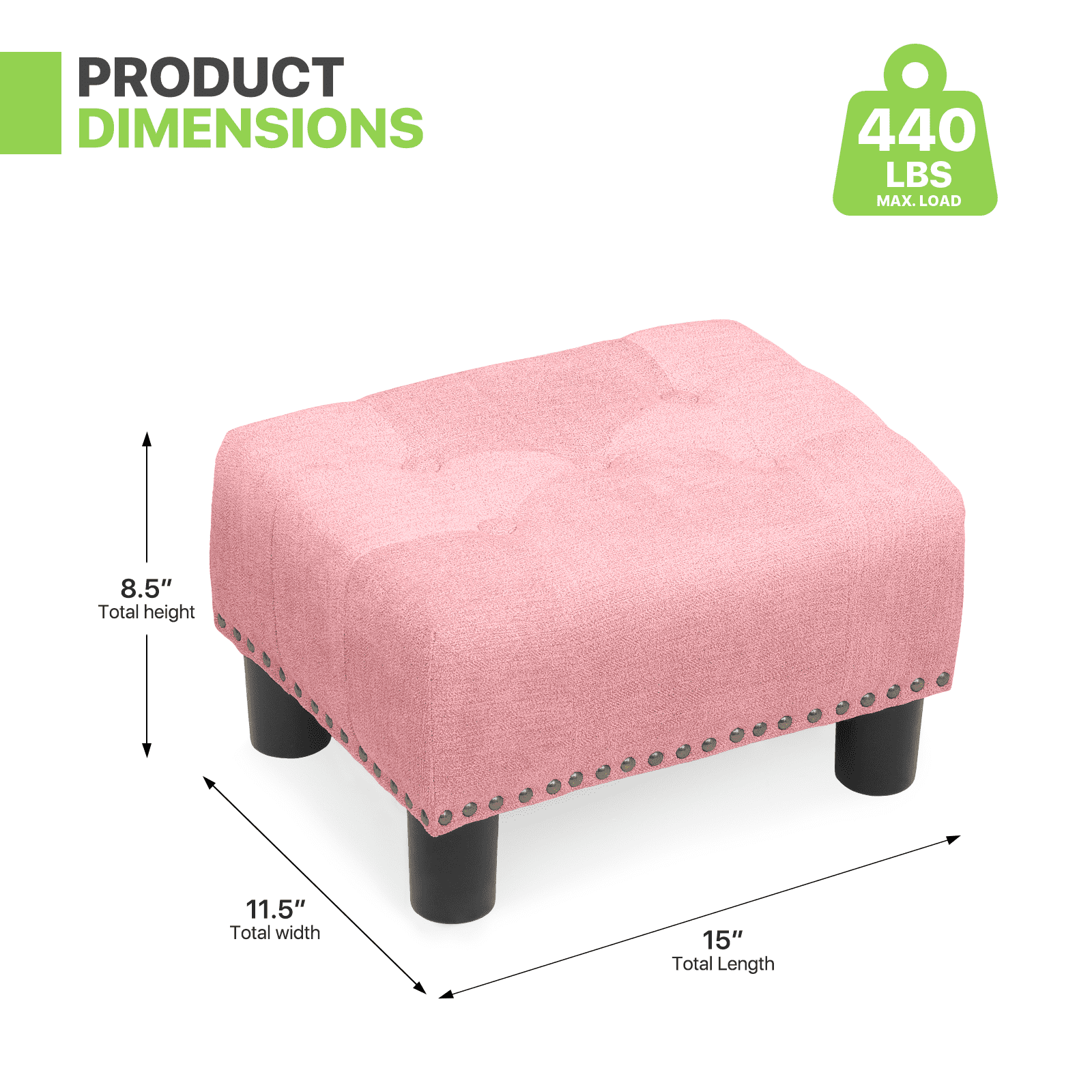 Magshion Foot Stool Ottoman with Padded Seat, Modern Cotton-linen Footrest, Rectangular Seat Stool, Pink
