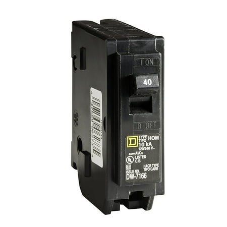 Homeline Single Pole Breaker (HOM140CP Homeline 40 Amp Single-Pole Circuit Breaker, Single-pole 1 circuit breaker features 10,000 AIR and 120/240 VAC. Uses a thermal-magnetic tripping.., By Square D by Schneider)