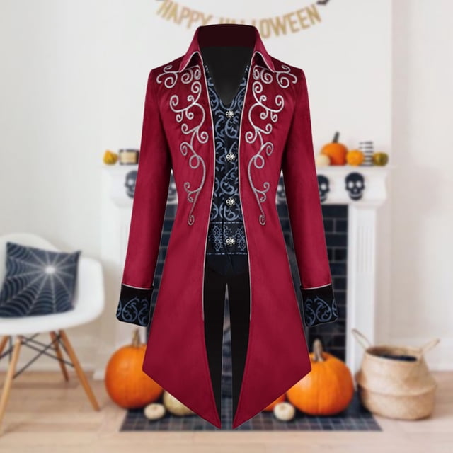 Disfraz Premium Traje de Halloween de la capa de cola de golondrina renacentista de la levita retro de los hombres (rojo L) Kuymtek Rojo T L para Hombre