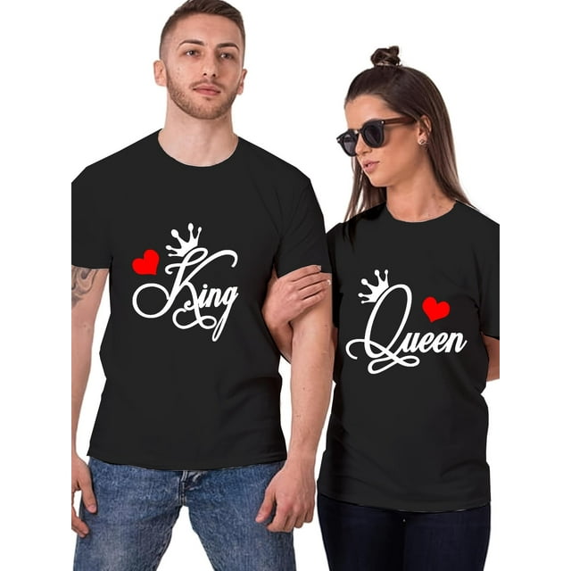 Camiseta con estampado frontal de pareja, camiseta gráfica de rey y reina, camiseta informal de verano para novios y novias, para adultos, hombres, mujeres, adolescentes, jóvenes, camisetas de ocio.