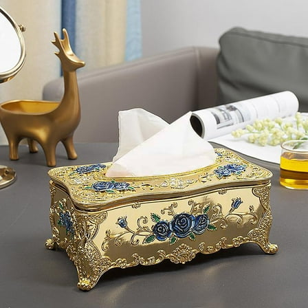 Kitandove 1Set Napkin Holder for Bathroom Rose Patterned Tissue Box Gold Plastic Home Decor Aesthetic