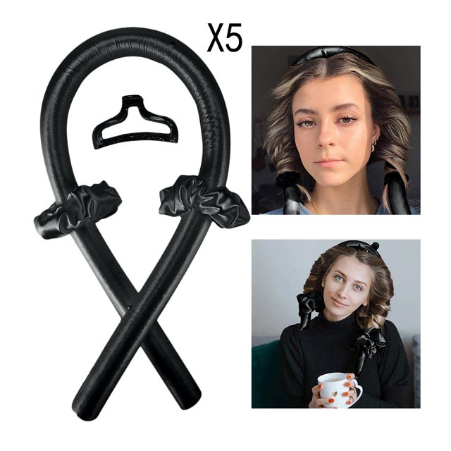5x Diadema de varil sin calor, r perezoso, cinta de sed de seda, cinta el cabello sin calor Baoblaze Varilla que se encrespa sin calor