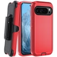 thumbnail image 1 of KOMI for Google Pixel 8 Case, with HD Tempered Glass Screen Protector, Heavy Duty Shockproof Drop Protective Rugged Tough Durable Phone Cover with Belt Clip-Red/Black, 1 of 5