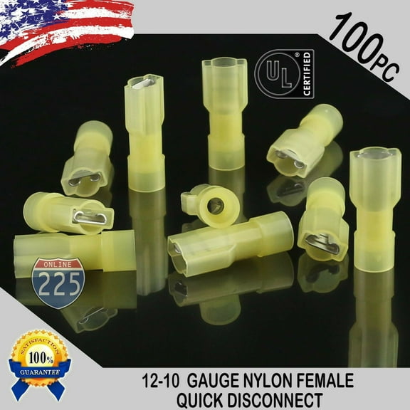 10-12 GAUGE 100 PCS NYLON FULLY INSULATED QUICK DISCONNECT FEMALE .250 CONNECTOR