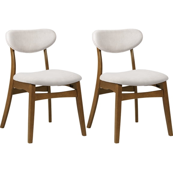 Prilinex Farmhouse Dining Chairs Set of 2, Mid Century Modern Fabric Upholstered Kitchen Chairs, Wooden Dining Room Chair with Curved Back for Kitchen Dining Room Restaurant Cafe, Beige
