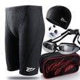 thumbnail image 1 of Bañador de hombre de cinco puntos, de secado rápido, impermeable, bañador de hombre de talla grande de piel de tiburón, gorro de baño para hombre, gafas de natación, conjunto de equipo, 1 of 5