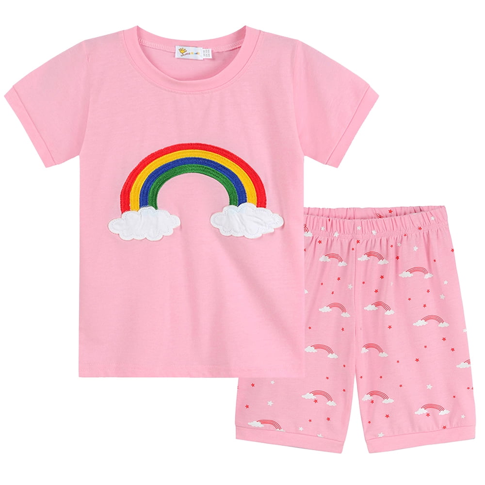 DDSOL Toddler Girls Pajamas 2 Piece Set Girls Rainbow Short Sleeve