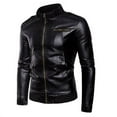 thumbnail image 3 of Herrnalise Men's Fashion Casual Work Clothes Leather Coat Long Sleeve Lapel Pocket Zipper Fitted Jacket Suit Coat Black, 3 of 3