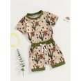 thumbnail image 3 of FEORJGP Kids Toddler Boys Western Outfits 0-3T Infant Baby Short Sleeve T-shirts Cactus Cattle/Cactus Horse Print Crew Neck Tops and Drawstring Shorts Cool Casual Summer Clothes for Vacation, 3 of 9
