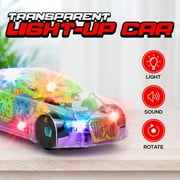JoyABit Light up Transparent Toy Car for Kids - 8” Battery Operated Mechanical Colorful Race Car W Batteries included