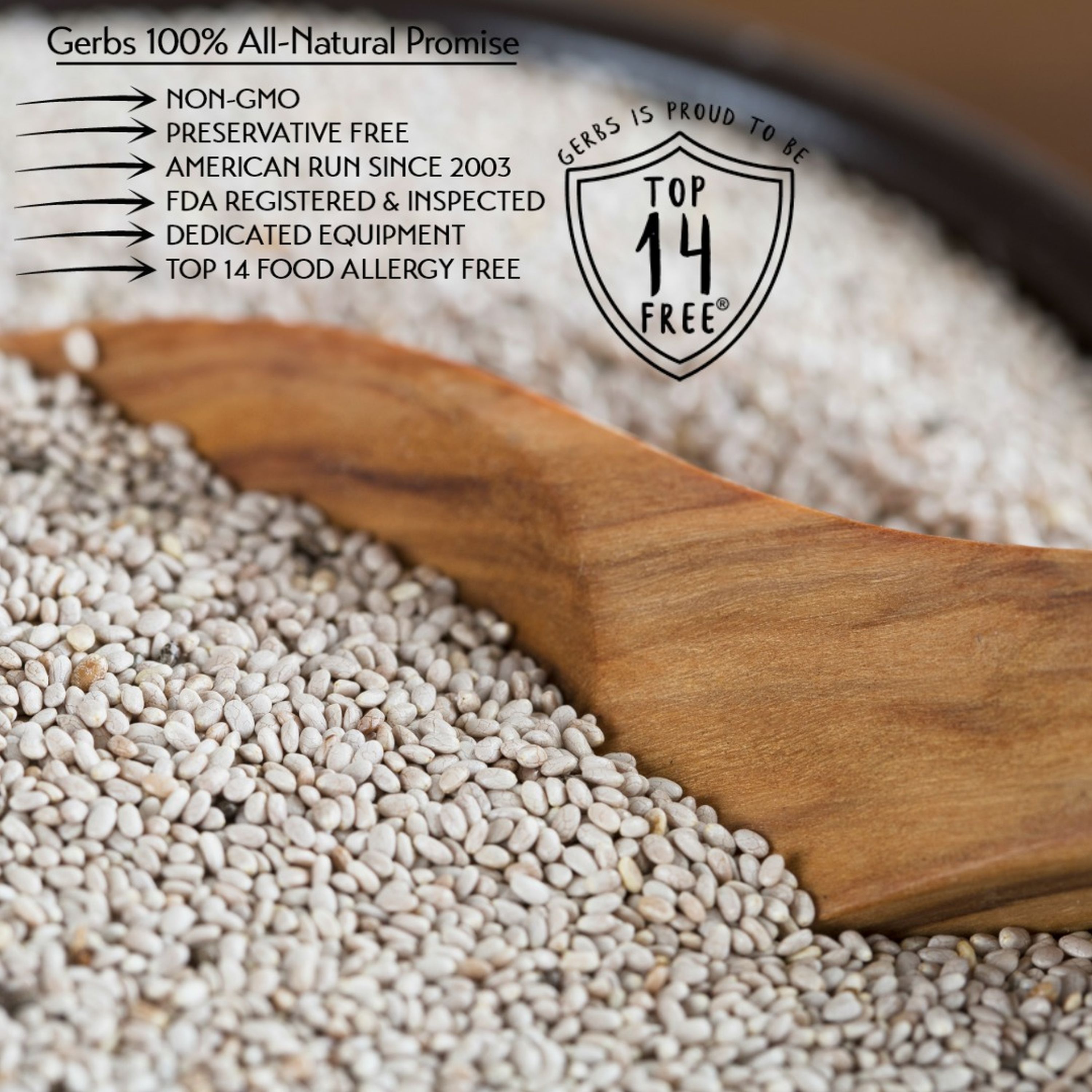 Raw White Chia Seeds, 14 oz. by Gerbs ? Top 14 Food Allergy Free & NON GMO - Vegan & Kosher - Premium Quality Grown in Canada