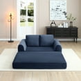 thumbnail image 3 of 63" loveseat, 2-in-1 Folding Convertible Sofa Bed,  Blue Modern Corduroy Sleeper Couch with 2 pillows for Living Room, 3 of 5