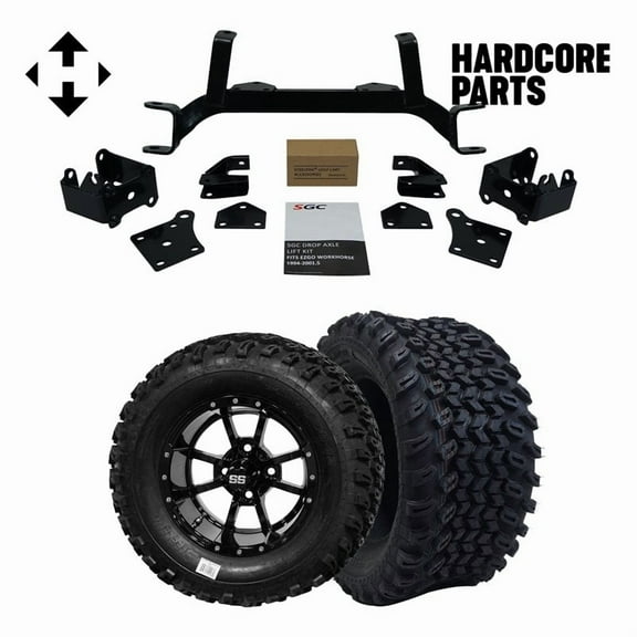 Hardcore Parts 6" Drop Axle Lift Kit for EZGO MPT/WORKHORSE 1200 (1994.5-2001.5) Golf Cart with 12" Black 'Storm Trooper' Wheels and 23"x10.5"-12" All-Terrain tires