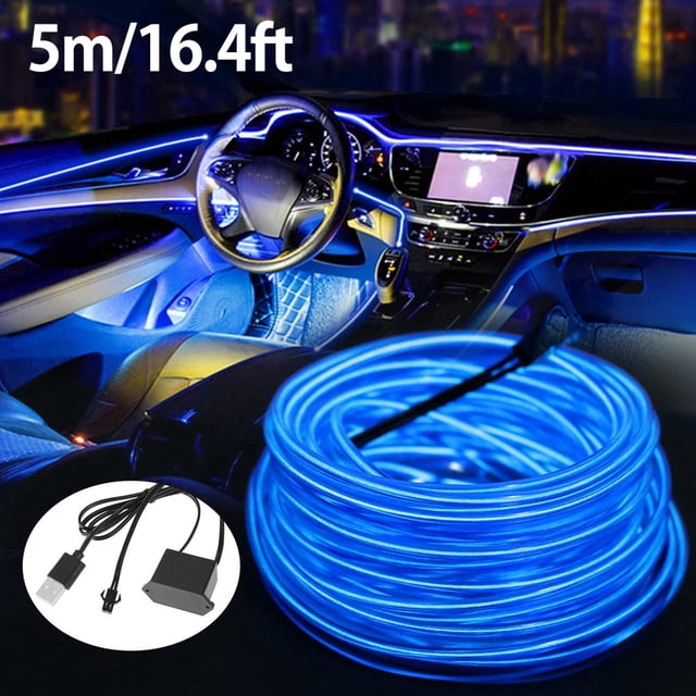 EL Wire Interior Car LED Strip Lights 16.4ft USB Powered Car LED Lights Eye-Friendly EL Wire Car Interior Light for Sunroof Dash Armrest Door Frame EL Wire String Strip for Party