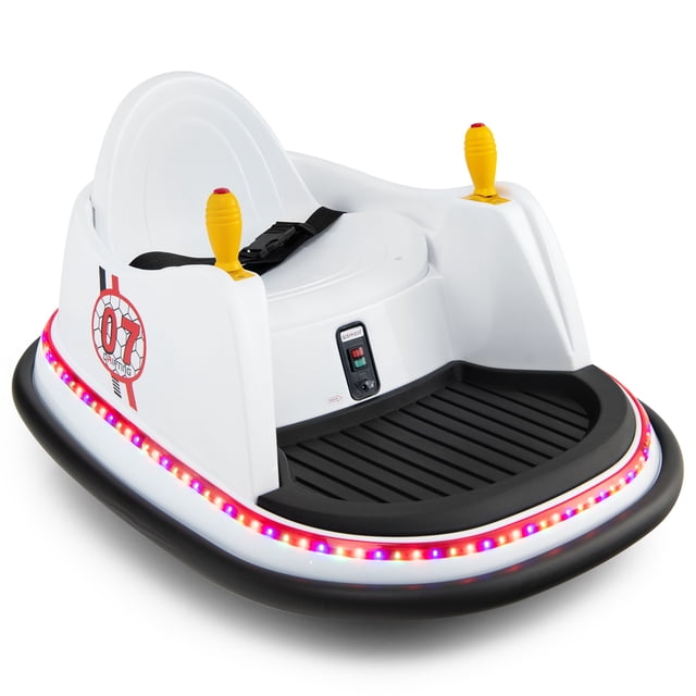 Gymax Auto Tamponneuse 6 V pour Enfants, Jouet à Rotation à 360 Degrés avec Télécommande, Blanc
