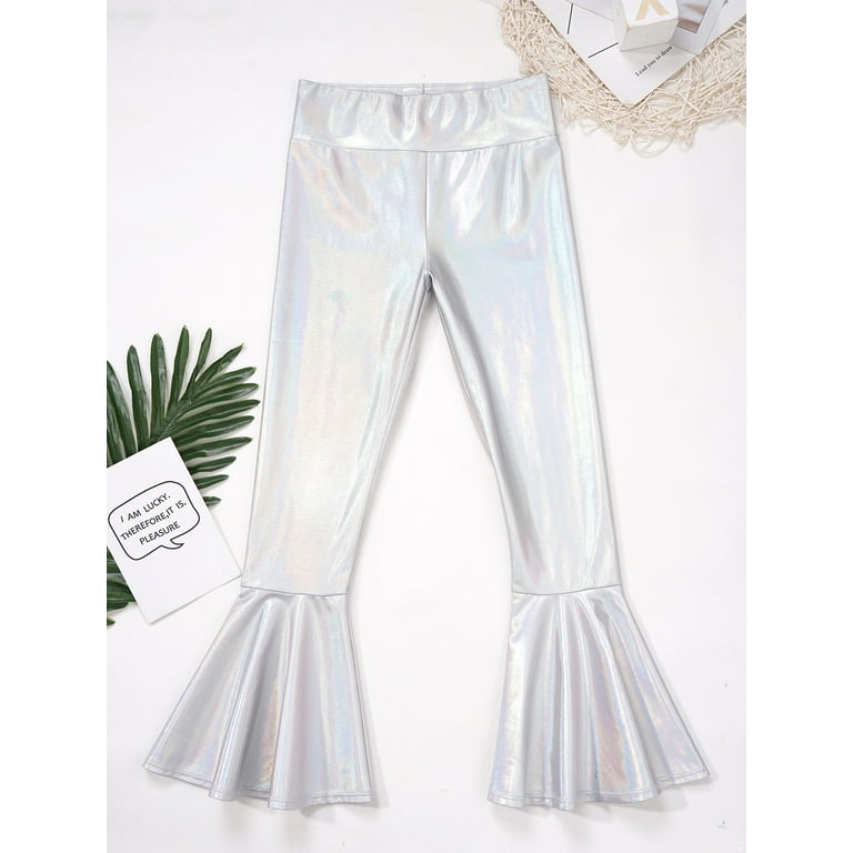  Perfashion Girls' Shiny Metallic Flare Pants High