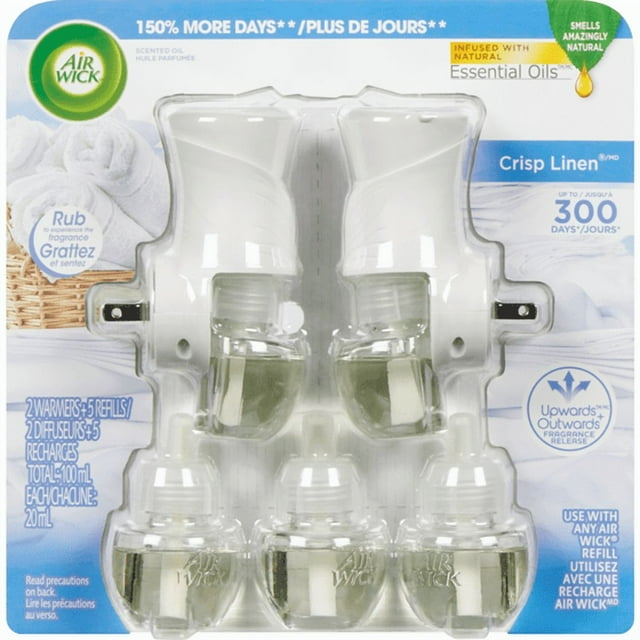 Désodorisant à Brancher, Recharges d'Huile Parfumée, Linge Frais, 2 Gadgets + 5 Recharges