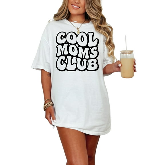 Cool Moms Club, Group of Mothers, Groovy Retro Wavy Text, White Comfort Colors T-Shirt, Small