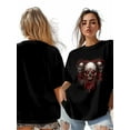 thumbnail image 7 of Women's T-Shirt Terror Skull Short Sleeve Casual Tee Classic Crew Neck T Shirt for Women Black, M, 7 of 7
