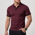 thumbnail image 2 of Homeyce Short Sleeve Polo Shirts for Men Contrast Collared Button Polo Shirts Fashionable Business Athletic Casual Polo Sweater Solid Color Short Sleeve Golf Shirt,Red M, 2 of 5
