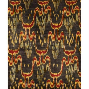 Pasargad Home Ikat 96" x 118" Hand-Knotted Lamb's Wool Area Rug in Black/Red