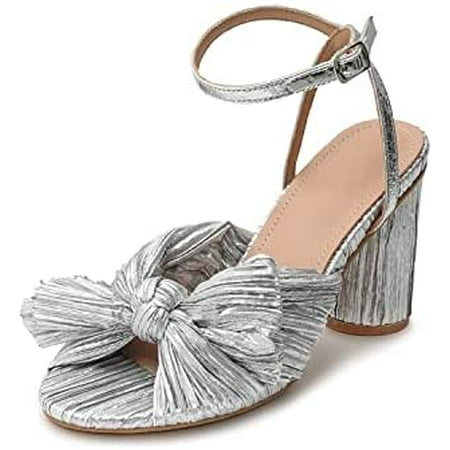 

Chunky Heels for Women Strappy Sandals for Women High Heel Open Toe Women Heels Sandals Ankle Strap Heels Sandals Wedding Bridesmaid Shoes Homecoming Prom Shoes Summer heel Silver Size 6